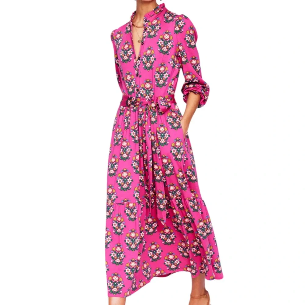 Boden Fuchsia Floral Long Sleeve Dress - Picture 5 of 16
